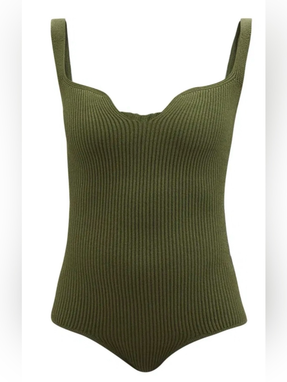 KHAITE Olive Green Ribbed Notch-Neck Bodysuit
